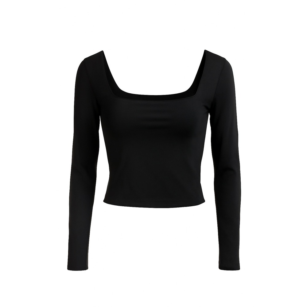 Dressin DR Womens Black Square Neck‎ Long Sleeve Top Size S Viscose Spandex
